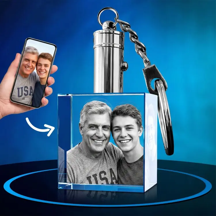 3D LED Backlit Heart Keychain - Personalized Laser Engraving Photo Album, Lightweight Portable Sentimental Daily Accessory, Commemorative Memorial Gift for Dad, Versatile Shapes Custom Home Decor Keepsake with Photo Prints, Keychain Series, Mom