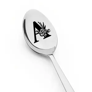 Initials Letter Design Stainless Steel Spoon, 1 Count Coffee Tea Spoon, Kitchen Cutlery for Women, Mother, Grandma, Coffee Lover