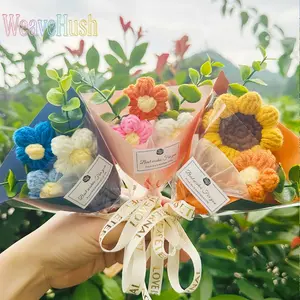 Handmade Knitted Puff Mini Bouquet - Wool Faux Hydrangea Artificial Floral Decor, Decorative Souvenir Accessory for Indoor Recreation, Wedding Party Gifting