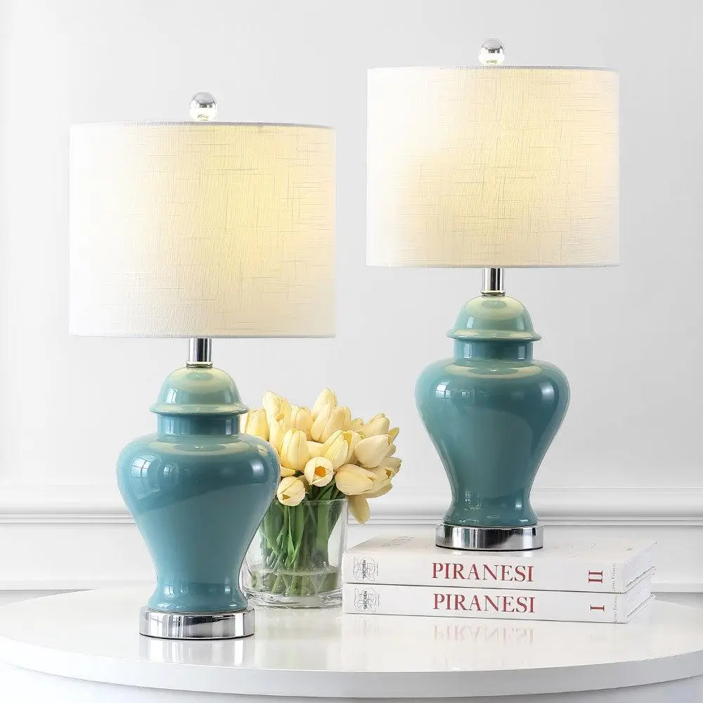 JONATHAN Y Qin Ceramic-Iron Classic Cottage LED Table Lamp - Decorative Lights, Elegant Lighting, Modern Mood Lighting, Nightstand LED, Nightlight for Bedroom (Ideal for Bedroom, Living Room)