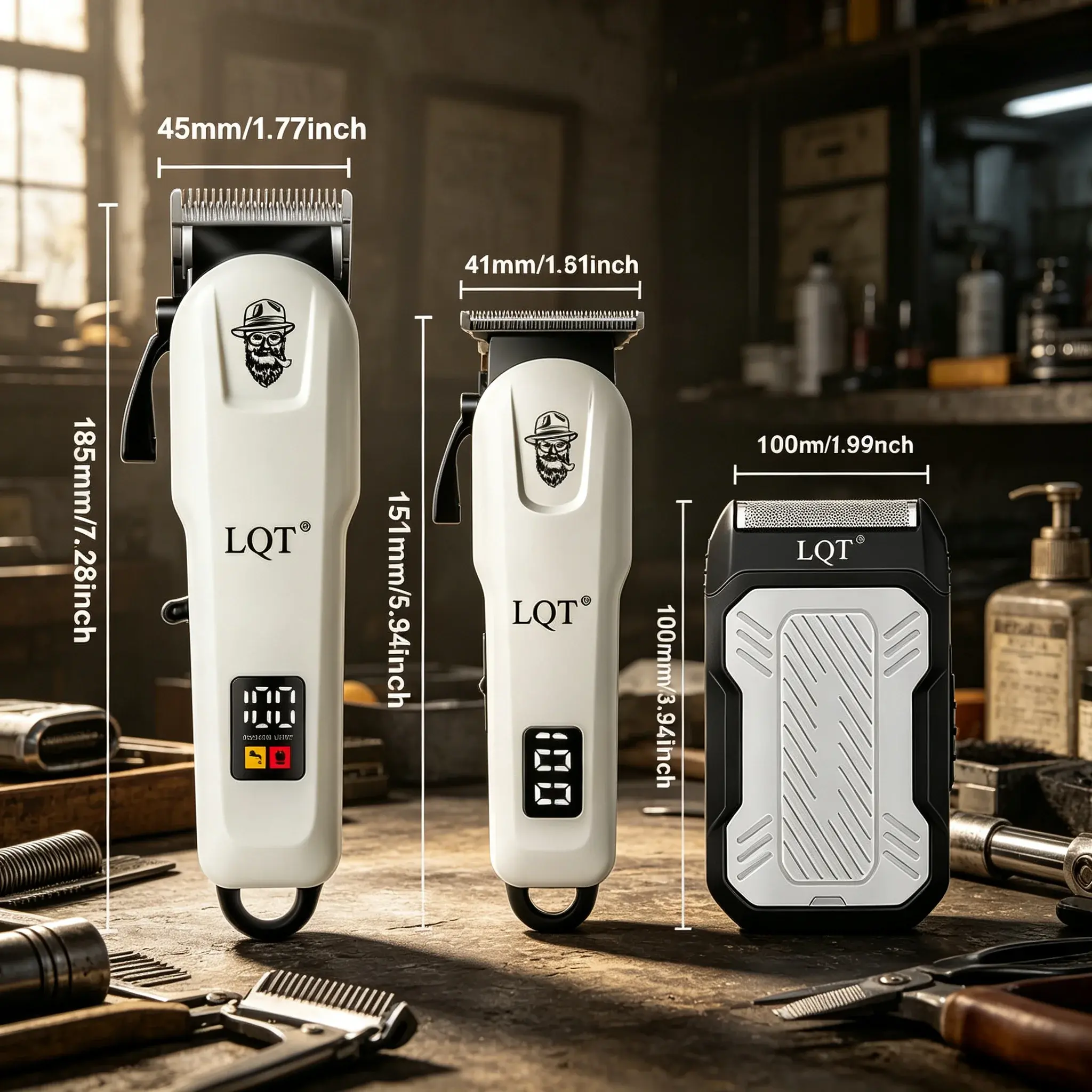 LQT professional wireless hair clipper set, equipped with combs, guide combs, haircut cape, USB charging and digital power display, wireless clippers, trimmers, and shaver, ideal tools for barbers and hairstylists