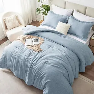 Raybee King Size Comforter Set for Bedroom - Pastel Blue Soft Comforter for Queen Size,Cationic Dyed Bed Set, 3 Pieces, Breathable Lightweight Fluffy Bed Sets with 1 Comforter and 2 Pillow Sham