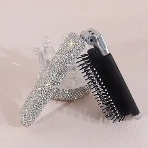 Diamond Embellished Folding Hair Comb, Anti-Static, No Tangles, Hair Detangling Comb, Portable Travel Comb, Perfect Holiday Gift, Small and Convenient, Anti Static Hairbrush