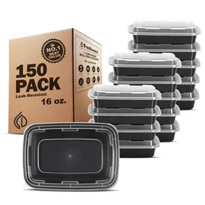 FRESHWARE 16oz Reusable Lunch Containers - 150 Pcs 1-Compartment BPA-Free Plastic Meal Prep Bento, Leak-Proof Lids, Stackable, Microwave & Freezer Safe Kitchen Preserving Containers