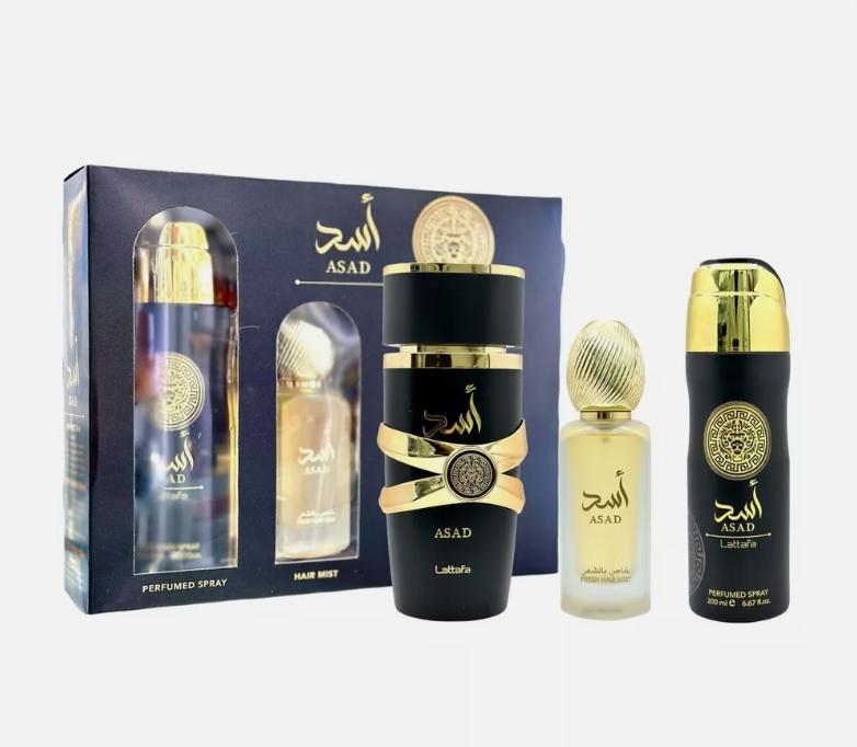 LATTAFA ASAD 3 PCS GIFT SET WITH 100ML EDP + 200ML BODY SPRAY + 50ML HAIRMIST Body Care Coffee