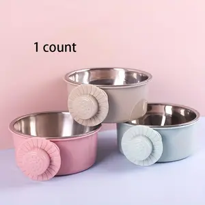 1pcs Hanging Dog Bowl, Removable Stainless Steel Bowls Dog Food Bowl Water Bowl, 2 In 1 Liftable Pet Cage Feeder Basin Pet Supplies