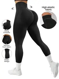 Women's Solid Stretchy High Waisted Elastic Waist Sports Leggings, Athleisure Fitness Leggings, Sporty Comfy Breathable Tight Fitting Skinny Pants for Yoga Gym Workout, Ladies Sportswear for All Seasons, Gym Clothing
