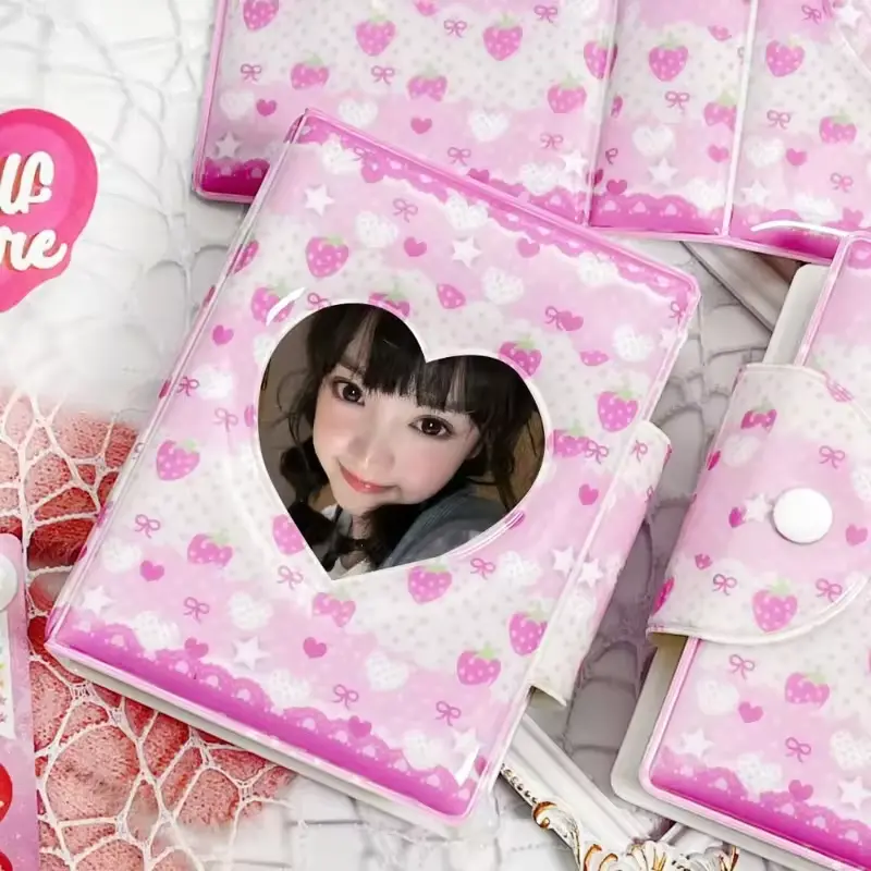 Pink Love Bow Card Album 3 Inch Mini PVC Photocard Binder Collectible Card Album with 16 Internal Pages Postcard Book