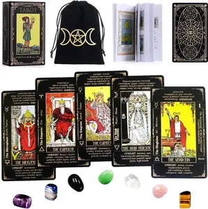 Tarot Cards Set with Guide Book/Linen Carry Bag/Chakra Stones, 78 Classic Original Tarot Cards Deck Fortune Telling Game with Meanings on Them for Beginners to Expert