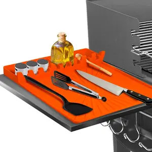NOVATECX Silicone Grill Mat, Large Size Silicone Side Shelf Griddle Tools Spatula Mat with Drip Pad for Outdoor Grill Kitchen Countertop, Reusable Black-stone Griddle Accessories, Orange