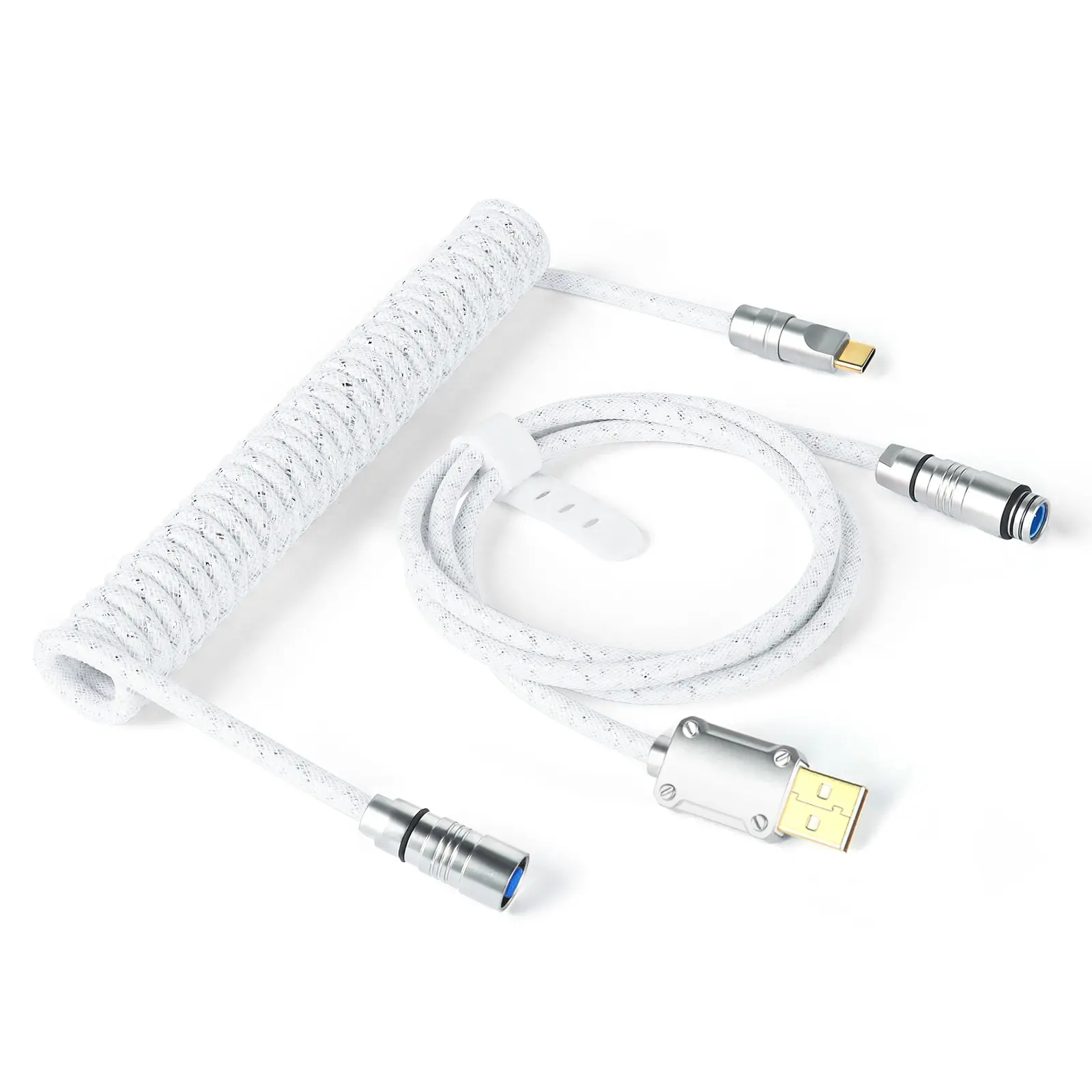 ATTACK SHARK C05 Custom Coiled Cellphone USB C Game Cable Connection with Metallic Sequin Double Weave Nylon Braided Cord Detachable CNC Metal Aviator Spiral Line for Charging Smartphone Connecting RK Keyboard PS4 Switch Connector Wide Compatibility