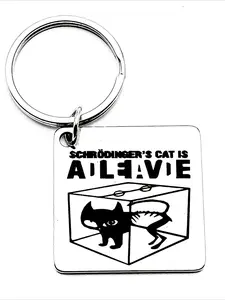 Schrödinger's Cat Quantum Mechanics Keychain - Stainless Steel Science Puzzle Gift, Exclusive for Physics Students and Science Enthusiasts, Designed with Schrödinger's Cat Thought Experiment, Fun Educational Accessory for Christmas, Graduation Season