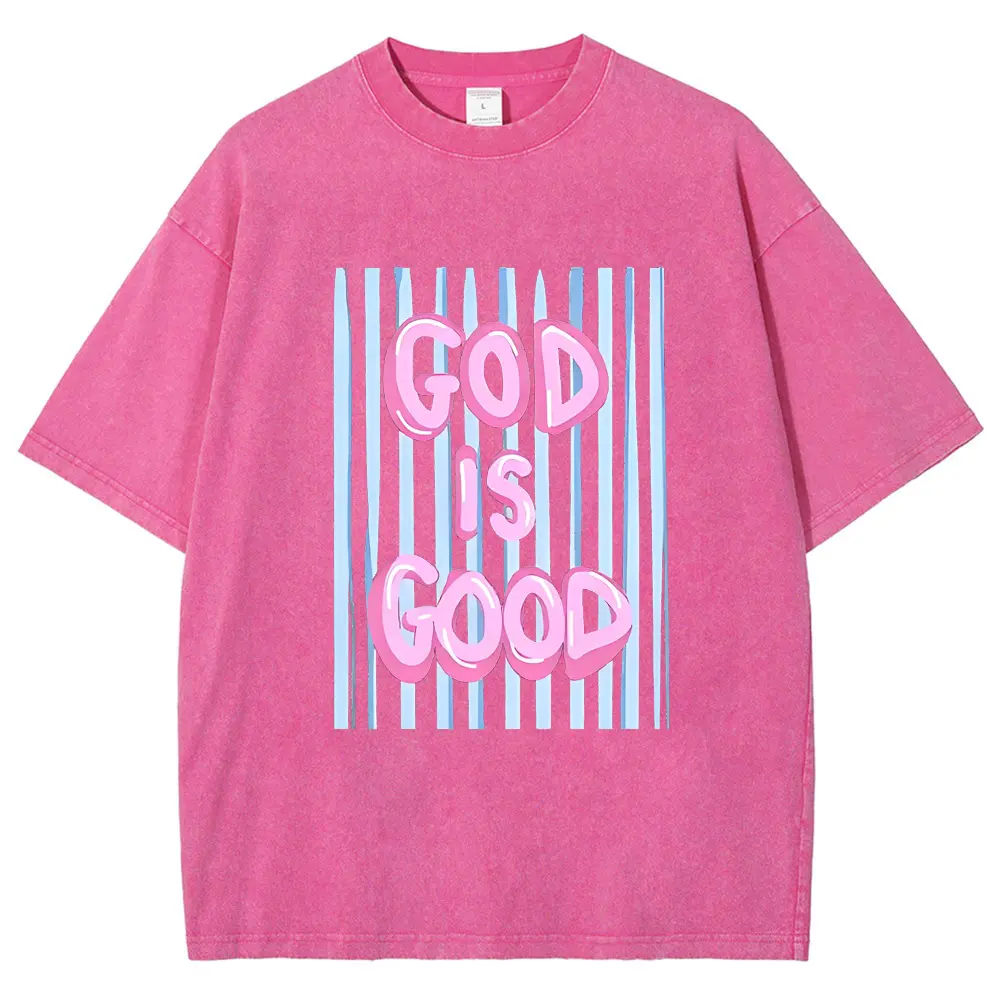 Unisex "God Is Good" Graphic T-Shirt, Streetwear Acid Washed Cotton Casual Top with an Oversized Fit and Round Neck, S, M