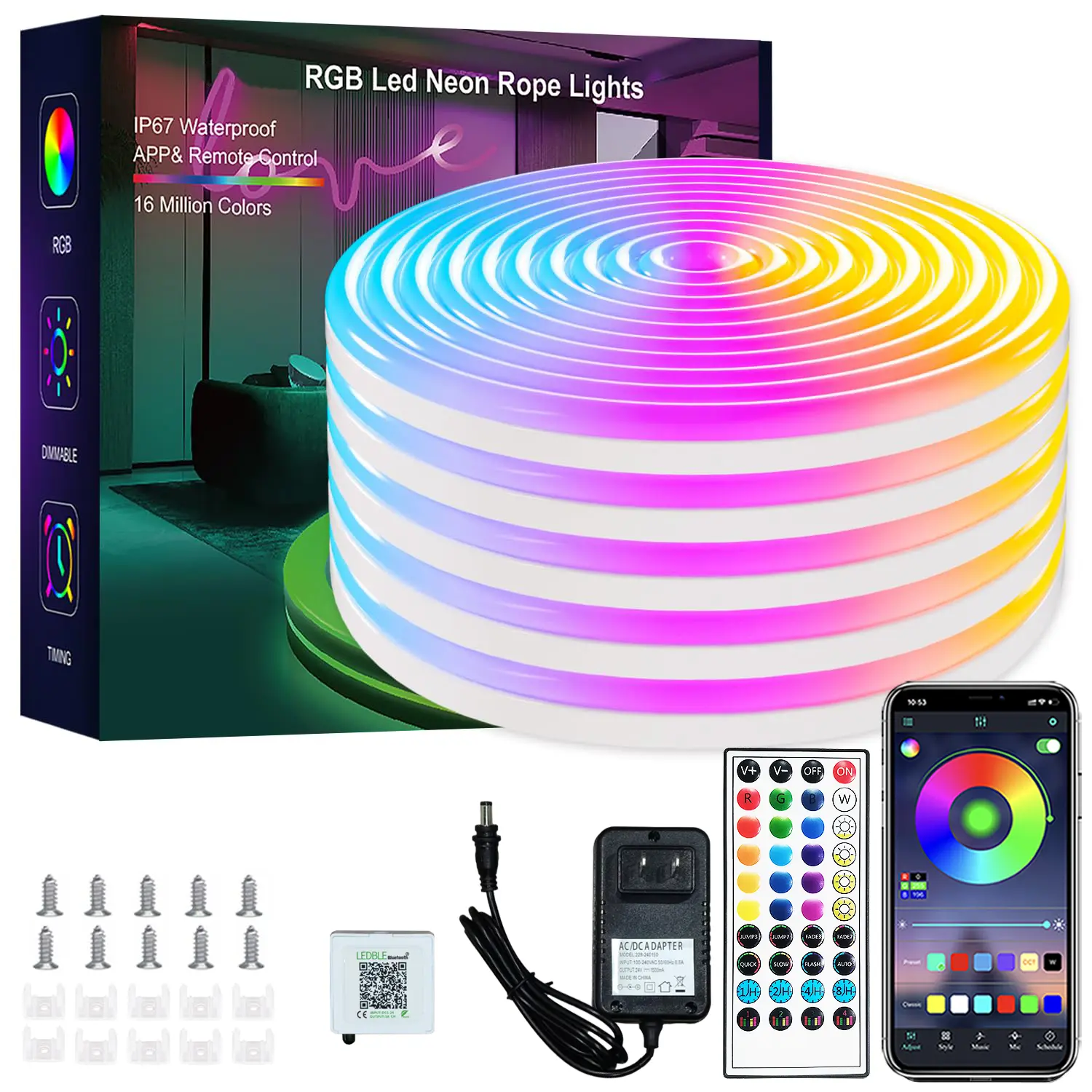 50FT LED Neon Rope Light for Wall Lining, DIY Scene Modes,Music Sync hronization, Waterproof Strip Lights with Smart App Control and Music Sync for Living Room, Bedroom, Wall Corners summerwins Rgb Lighting Rgb Backlighting