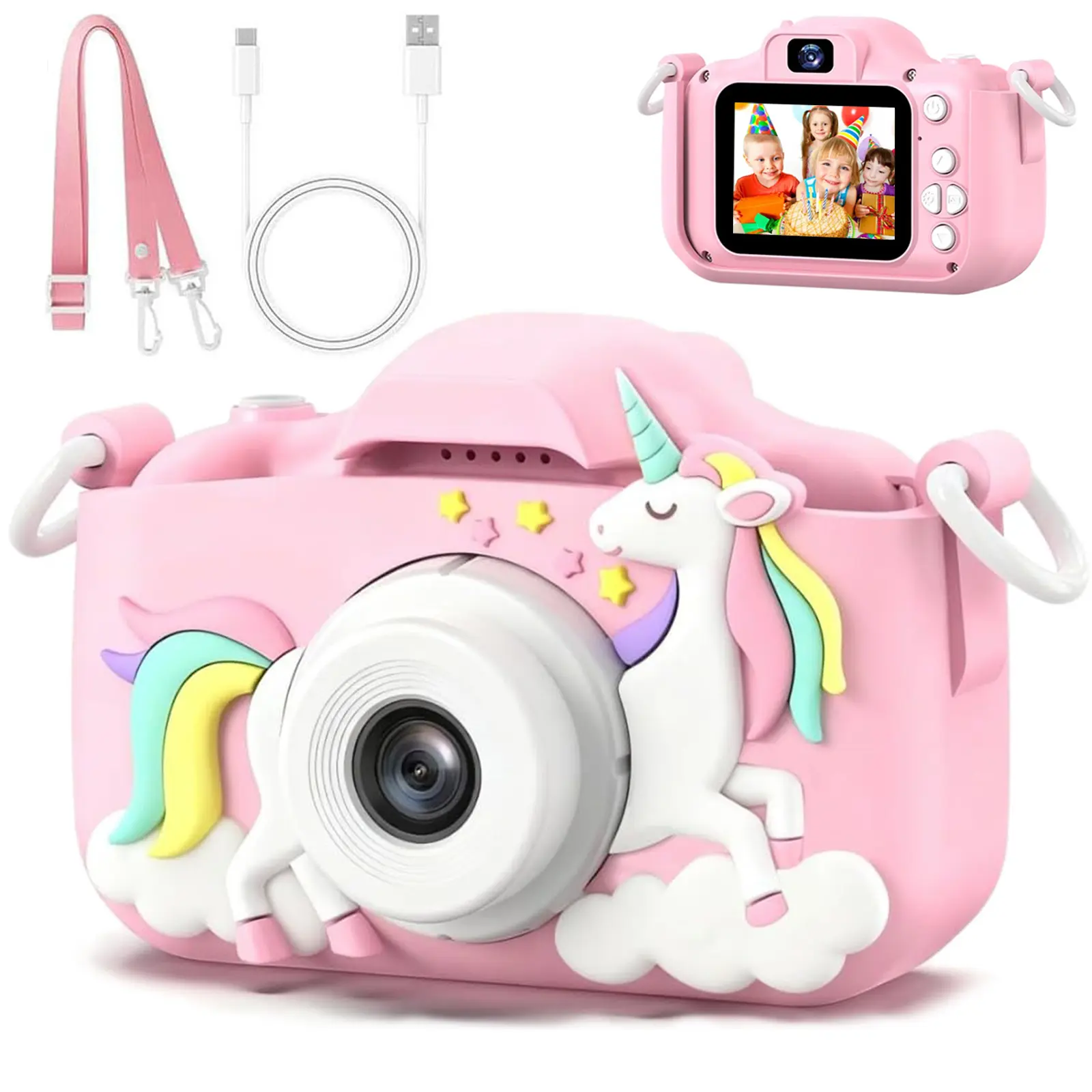 Kids Digital Cam - 1080P HD 48-Megapixel Dual-Lens Video Camera with Recording, 5 Games, Multiple Filters, Pink Girl Toy Cool Gadget for Little Girls, Toys & Hobbies Birthday Gift