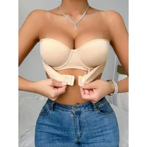 Women’s solid-color strapless push-up bra, comfortable breathable invisible bra, women’s lingerie for all seasons, womenswear