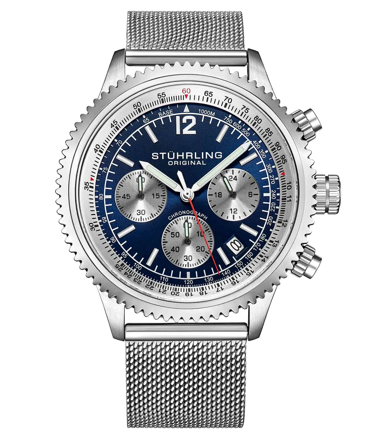 Men's Sporty Chronograph Watch - Turbine 4015 Model, 44mm Stainless Steel Case, Tachymeter Scale, 5 ATM Water Resistant Mesh Bracelet Fashion Men's Watch, Watches