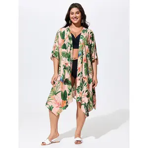 BLOOMCHIC Plus Size Tropical Escape Waist Tie Kimono [M-6X] 2026 Spotlight,Summer wins,Deals for your days