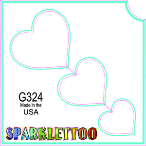 212 MAIN Skin-Safe Vibrant Ruby Red Glitter Effect Tattoo Stencil G324 - 3-Ply, 3-Heart Design, 100-Pack, 1.5x2.3x2.3 in, for Men's Special Occasion Costumes & Accessories