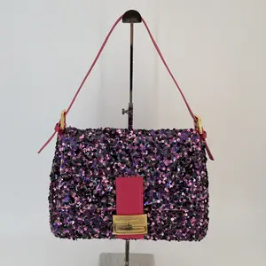 Pre-owned FENDI sequin Shoulder Bags Purple Flap Shoulder Bag