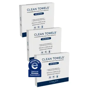 Clean Skin Club Clean Towels XL® Travel Packs 100% USDA Biobased Disposable Face Towel Eczema Accepted Dry Wipes TSA Approved 3 Packs 30 Ct Total - Daily
