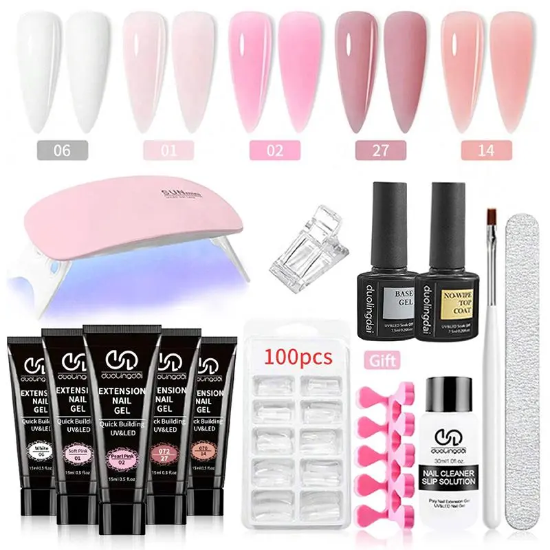Poly Gel Nail Art Kit, Nails Set, Long-Lasting Semi-Permanent UV Poly Gel Nail Extension Set, Easy-to-Use Odor-Free Nail Enhancer Kit for DIY Manicure and Nail Care, Polygel Nail Kit