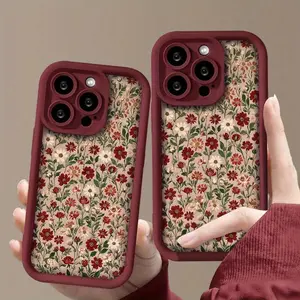 Vintage Wine Floral Pattern Phone Case, Anti-Drop Full Lens Cover, Simple Shockproof Case for iPhone 16/15/14/13/12/11/se, Casing