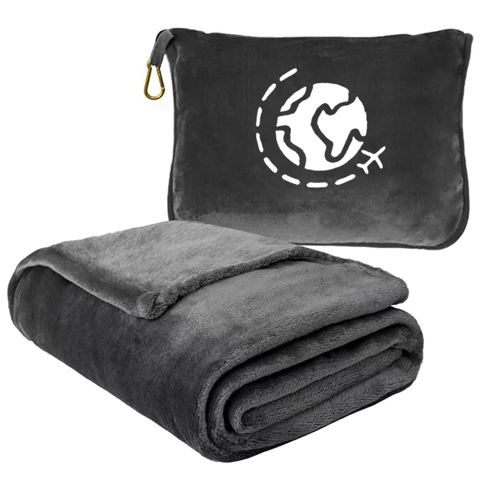Travel Blanket and Pillow Compact, Premium Soft 2 in 1 Airplane Blanket, Soft Bag Pillowcase, Hand Luggage Sleeve, Backpack Clip, Travel Accessories