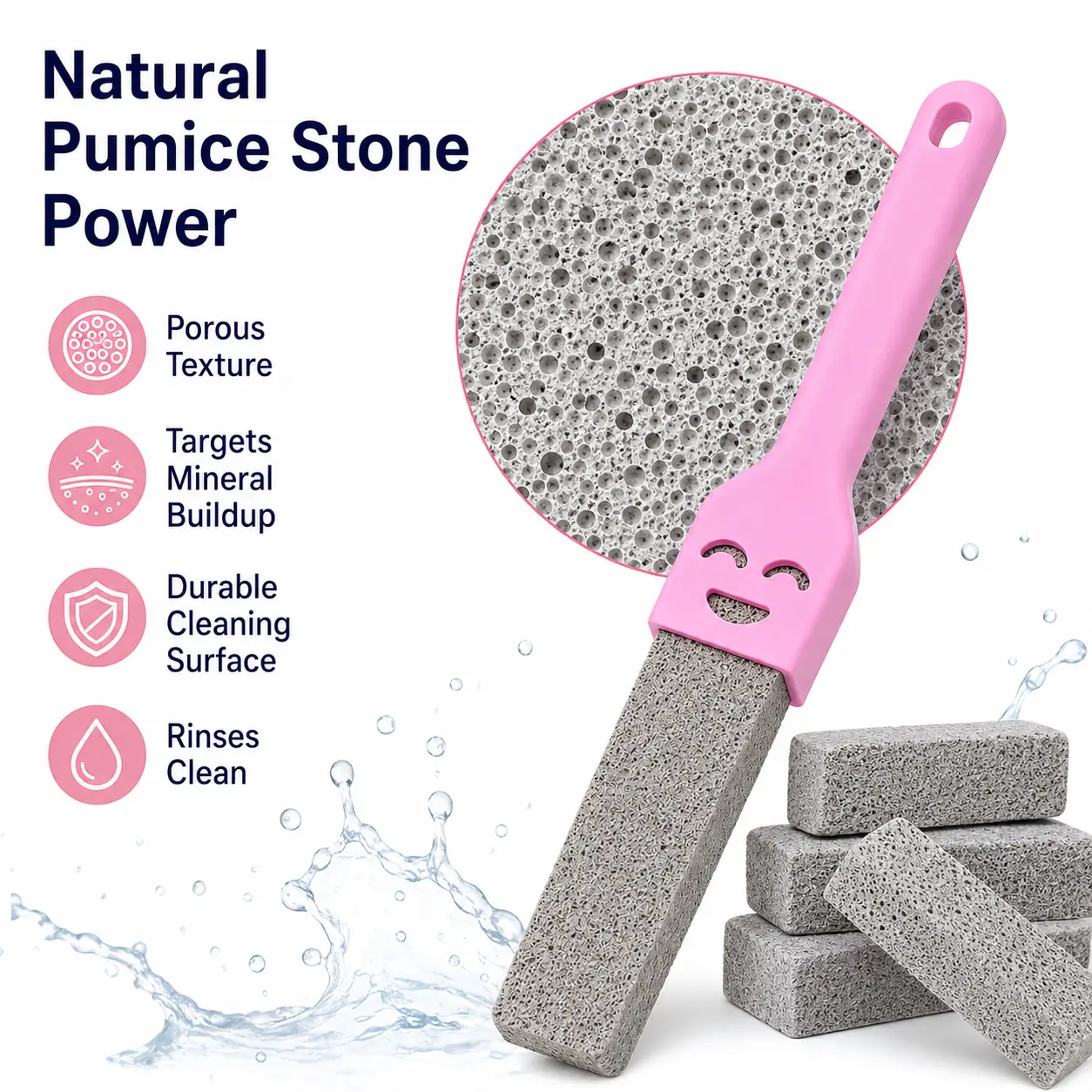Heavy Duty Pumice Stone Cleaning Stick with Handle - Lightweight Scrubber for Limescale, Rust, Hard Water Stains - Made for Daily Bathroom Upkeep for Home Users’ Bathrooms, Toilet Bowls, Sink Edges, Multi-Use