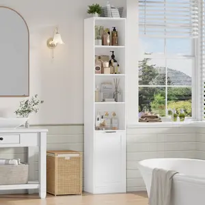 73.4" Tall Slim Bookcase, Storage Tower with Cabinet & 6 Shelves, Modern MDF Bookshelf for Living Room, Office, Bedroom