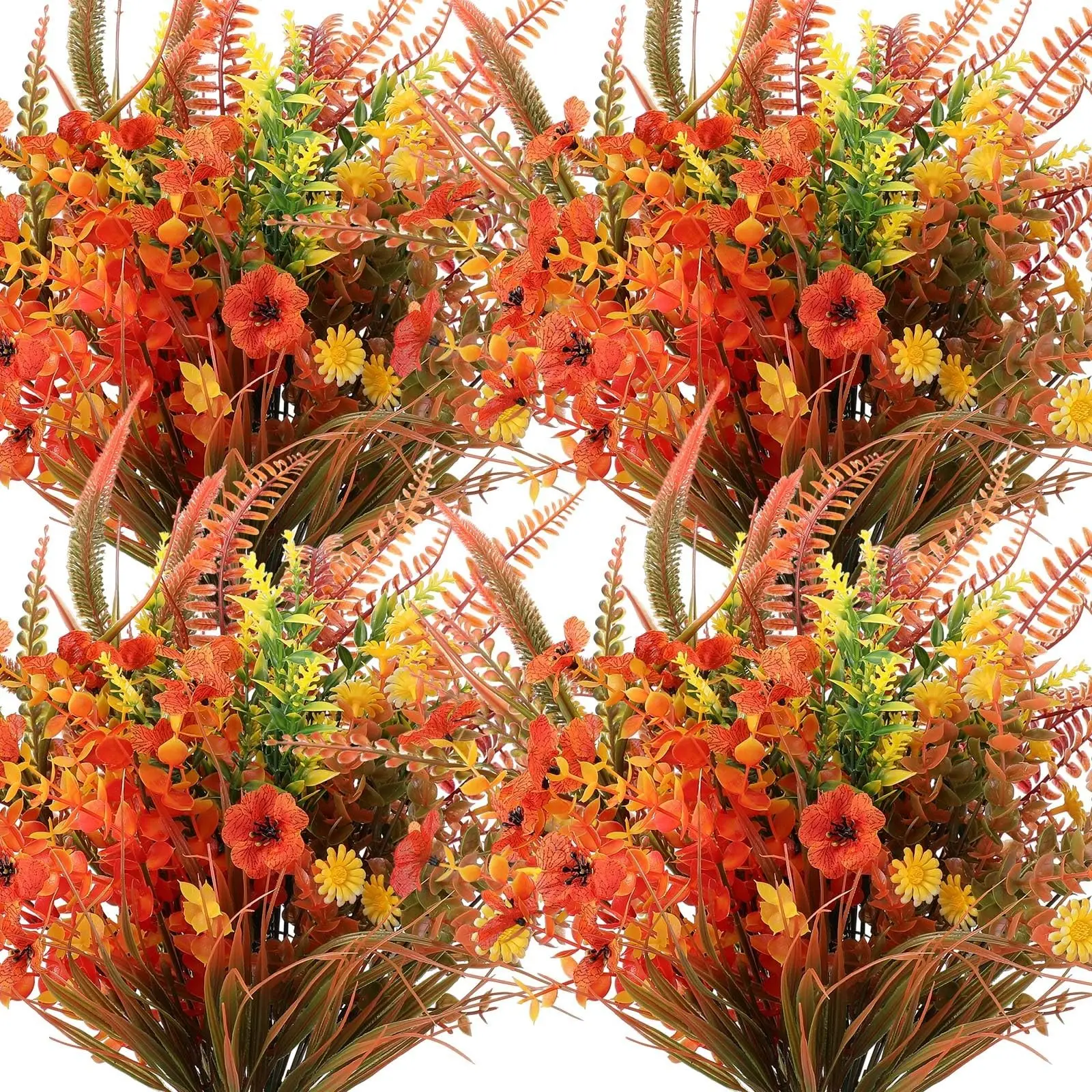 24 Bundles Artificial Fall Flowers, Faux Flower Bouquet, Fake Flower Plants, UV Resistant Fake Mums, Plastic Faux Lavender, Outdoor Fall Decorations, Thanksgiving Home Decor