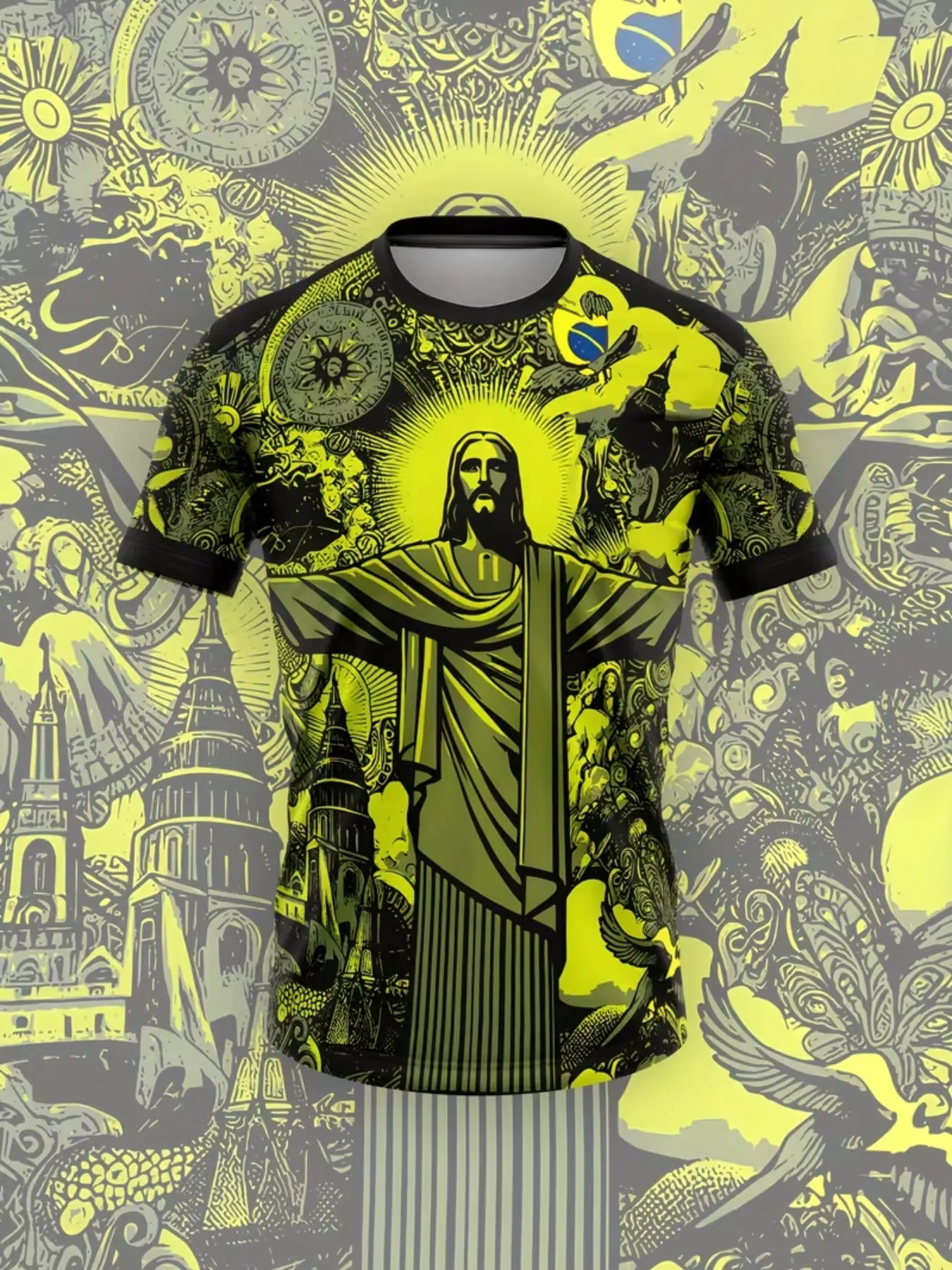 Unisex Brazil Statue Soccer Jersey, Breathable Comfort Round Neck Sports Top, Ideal for Competition, Training, Casual Wear, Perfect Gift, Workout Top, Training Clothes