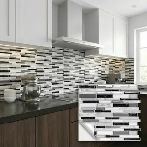 10 Pcs 12×12 in Self-Adhesive Marble Peel-and-Stick Wall Tiles - Waterproof, Oilproof, Heat-Resistant 3D Vintage Brick Backsplash for Home Kitchen Countertop, Bathroom Decor with Home Decor Aesthetics Ideas