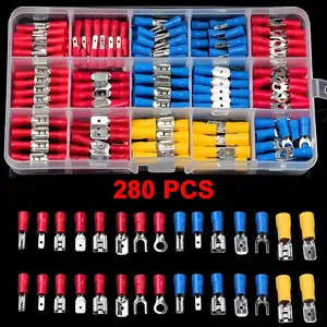 280pcs Assorted Insulated Electrical Wire Terminals Crimp Connectors Spade Kit - Butt Connectors for Secure Wiring - Includes Variety of Sizes and Types for Versatile Applications, Without Battery