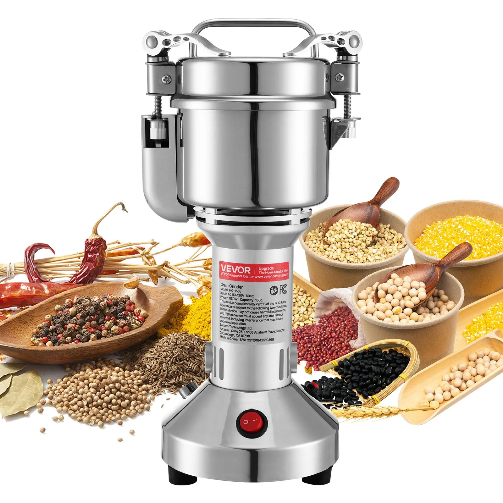 【DealsForYouDays】VEVOR 850W Stainless Steel Electric Grain Mill Grinder, 0.3 lbs Commercial Straight-Type Pulverizer Flour Mill, for Dry Grains, Spices Food Mill Corn Mill Machine