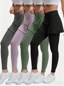 4 Pack Women's Skirted Leggings High Waisted Yoga Legging With Skirts &Women Tennis Skorts with Pockets Yoga Running Pickleball Athletic Skirt