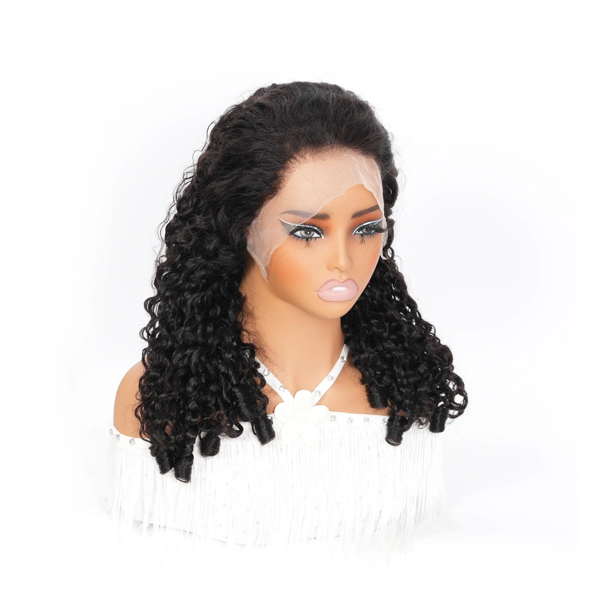 Burmese Curly 13X4 Transparent Lace Front Wig Virgin Human Hair Lace Wig 180 Density Pre Plucked Lace Frontal Wigs Natural Black Wig