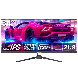 Gawfolk Gaming Monitor 34 inch IPS 120Hz, Ultrawide PC Screen 2560×1080P Ultra-Thin Zero Frame Computer Display for Home Office Business, DP, HDMI, Wall-Mounted
