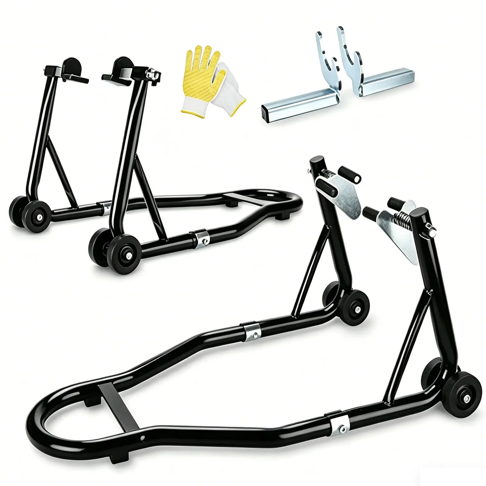Garvee 2Pack Motorcycle Stand with Gloves-- 850LB Sport Bike Front and Rear Wheel Lift Swingarm Paddock Stands