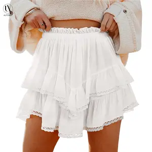 Automet Flowy Shorts for Women Casual Boho Ruffle Tiered Skorts High Waist Mini Skirts Golf Tennis Crochet Shorts Fallreshness