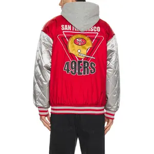 Mitchell & Ness NFL 49ers Diamond Fusion Vintage Logo Button Front Jacket in Scarlet