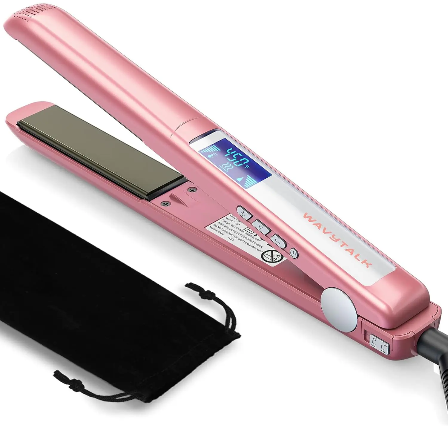 Wavytalk Salon Flat Iron Hair Straightener, Negative Ion Function with Titanium Plates Get Shinier & Smoother Hair, 15 Adjustable Temp, Dual Voltage & 60 Mins Auto Shut Off (Rose Gold)