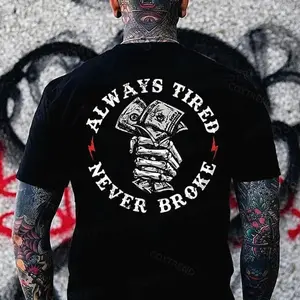 Always Tired Always Broke Monkey Skeleton Print Men's T-shirt, Top Menswear Cotton Tee Shirt, Unisex Fashion, Soft Fabric, ShortSleeve, Regular Fit, Casual Streetwear