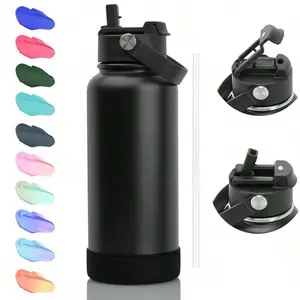 600ML Insulated Water Bottle with Straw Lid and Silicone Sleeve, BPA-Free Stainless Steel Double Wall Vacuum Flask, Leak-Proof Portable for Cold Hot Fitness Travel Camping Sports Drinkware, Reusable Portable Thermos