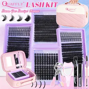 Manga Lash Clusters Kit, Makeup Eyelashes Extension, 814Pcs Spike lashes Fluffly Eyelash Clusters DIY Lash Extension Kit with Lash Bond&Seal Remover Tweezer Mascara Shield Dual-Ended Brush Lash Curler for Beginners