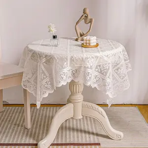 Floral Embroidered Lace Tablecloth, 1 Piece Room Decor Table Cloth, Coffee Table Cover For Home Decor