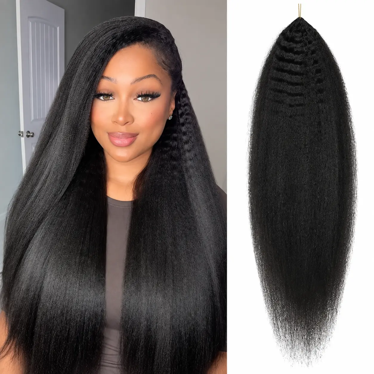 LWIGS 18" Kinky Straight Feather Crochet Extensions - 100% Human, Double-Strand for Knotless Braids, 4-5 Bundles Human Hair, Full Head Set, Natural Appearance, Straight Texture,