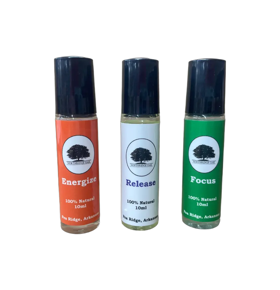 Northridge Oak - The Peak Performance Trio: Pre-Diluted Roller Blends of Focus, Energize, Release 100% Natural Essential Oils for Motivation, Concentration, Energy & Relaxation