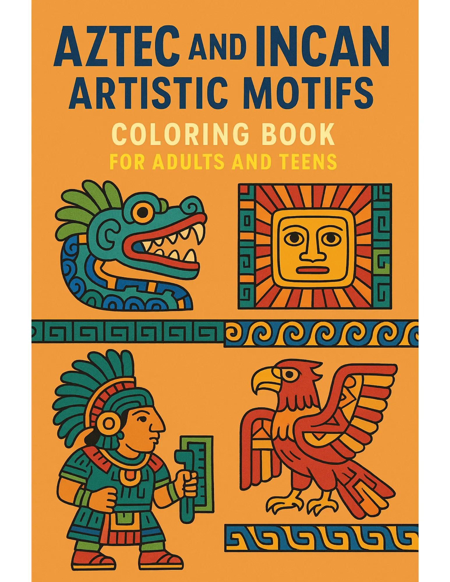 Aztec and Incan Artistic Motifs Coloring Book Sheets For Adults and Teens