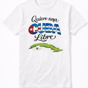 Quiero una CUBA Libre T-Shirt - White Cotton Tee with Cuban Flag Design and Map Graphic Man end woman
